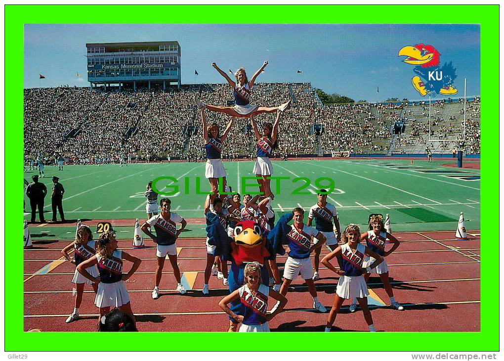 LAWRENCE, KANSAS - JAYHAWK FOORBALL - CHEERLEADERS - PHOTO BY RON HOLLOWAY, 1990 - Lawrence