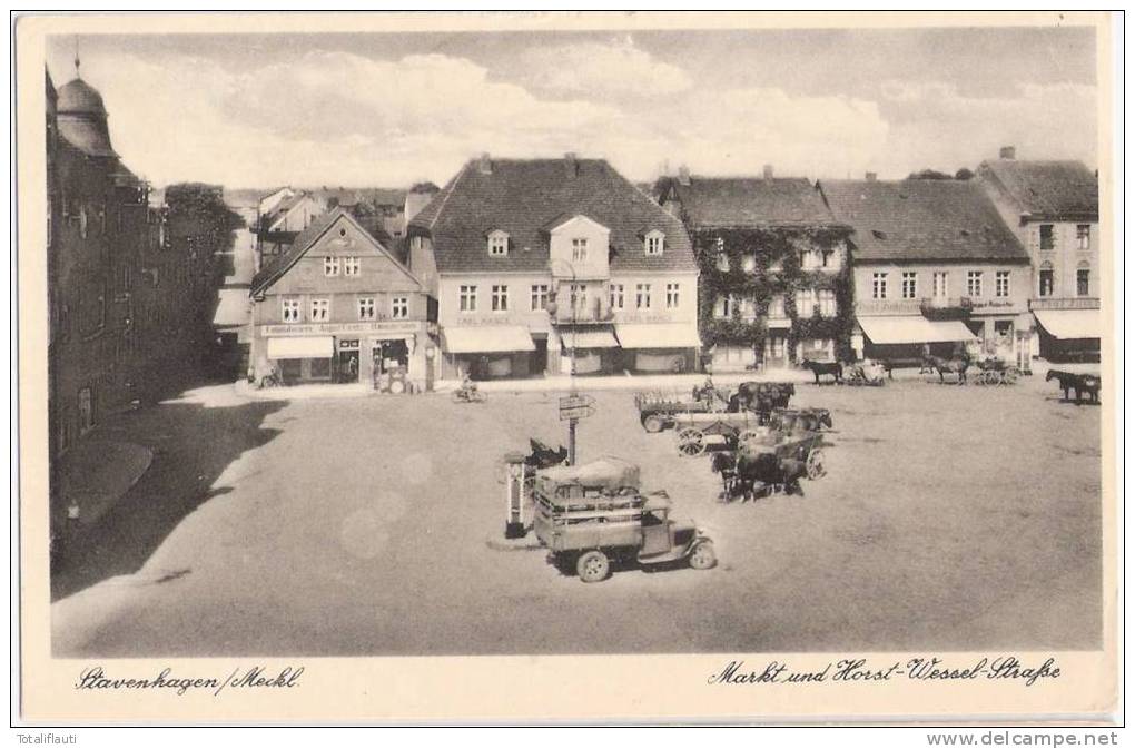 Stavenhagen Markt Horst Wessel Straße Kolonialwaren A Kienitz Tanksäule Oldtimer - Teterow