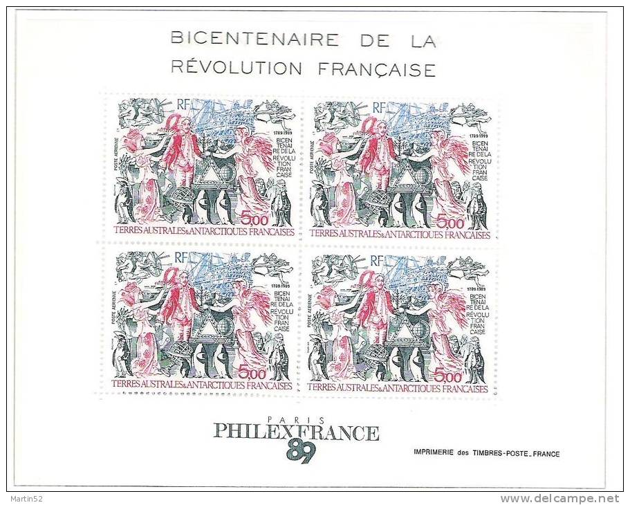 T.A.A.F. 1989: Michel-No. Bloc 1  Bicentenaire Révolution (Allegorie) ** MNH (cote 14.00 Euro) - Unused Stamps