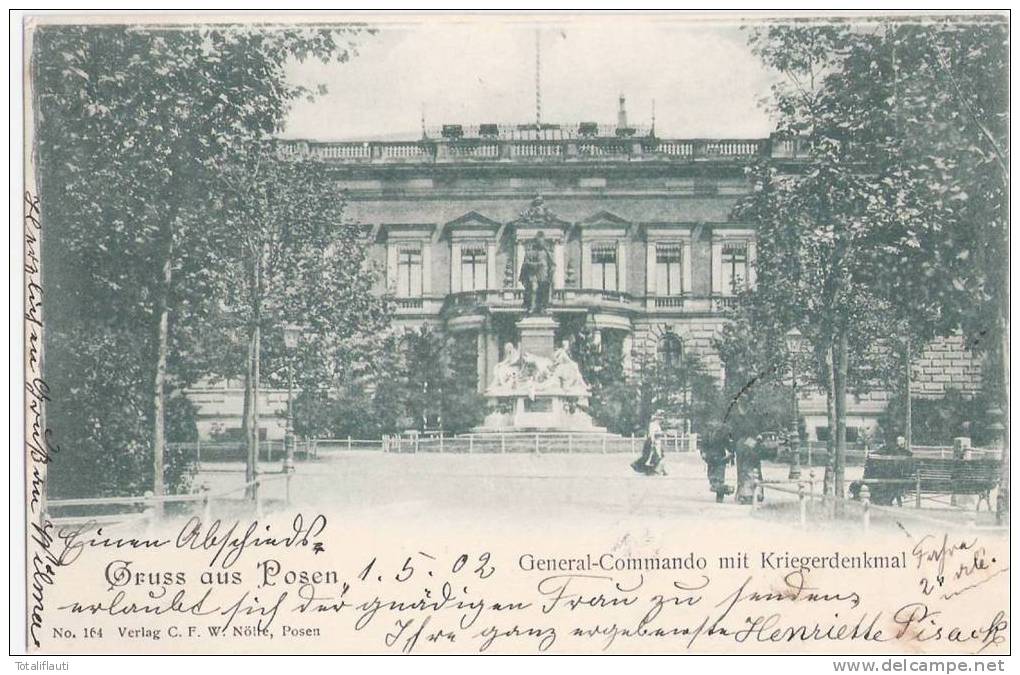 Gruss Aus Posen General Commando Mit Krieger Denkmal 1.5.1902 Gelaufen Poznan - Posen