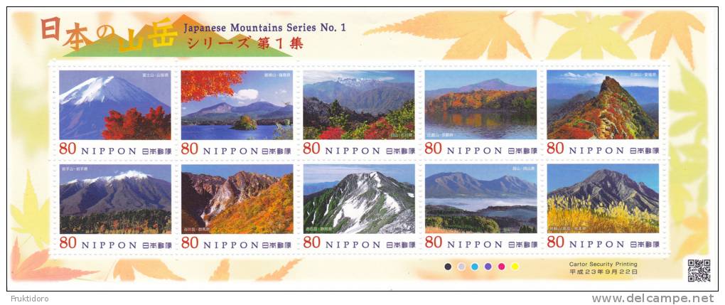 Japan Mi 5779-5788 Mountains Japan * * Mounts Fuji, Bandai, Hakusan, Hiei, Ishizuchi, Iwate, Tanigawadake, Akaishidake - Blocs-feuillets