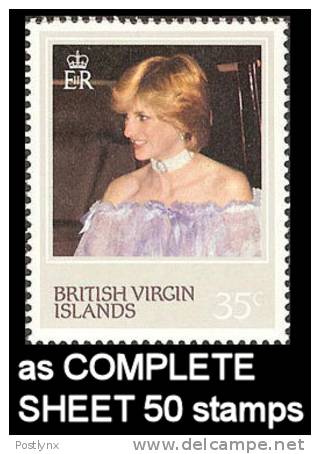 CV€19.50 Br.Virgin Islands 1982 DIANA 35p. COMPLETE SHEET:50 Stamps Full Pane  [feuilles, GanzeBogen,hojas,foglios,velle - Iles Vièrges Britanniques