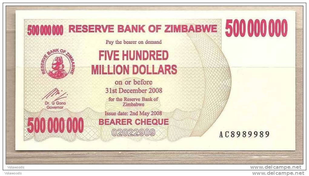 Zimbabwe - Banconota Non Circolata Da 500.000.000 Dollari - 2008 - Simbabwe
