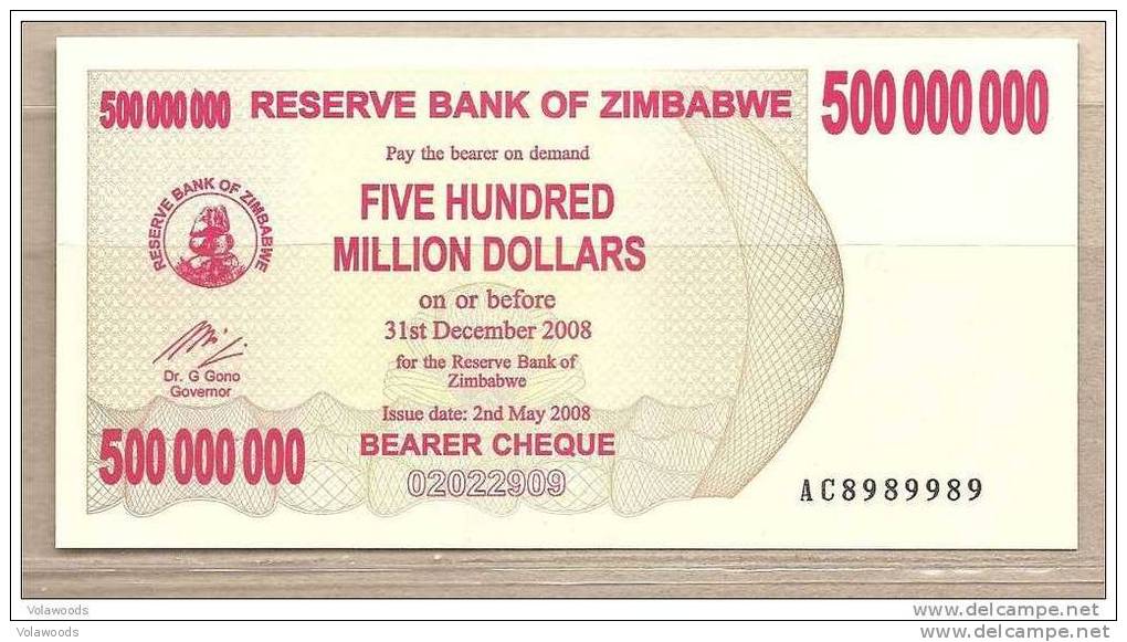 Zimbabwe - Banconota Non Circolata Da 500.000.000 Dollari - 2008 - Zimbabwe