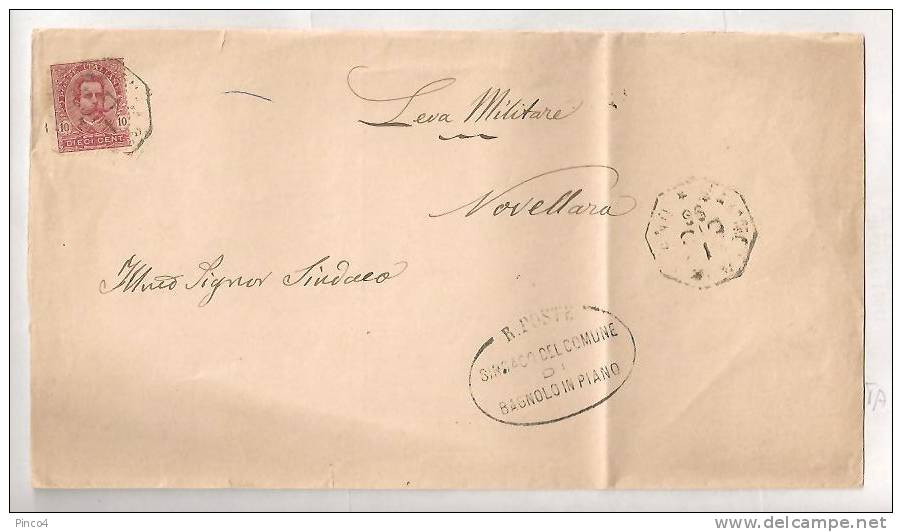 STORIA POSTALE PIEGO DA BAGNOLO IN PIANO PER NOVELLARA DEL 1-12-1896 - Poststempel