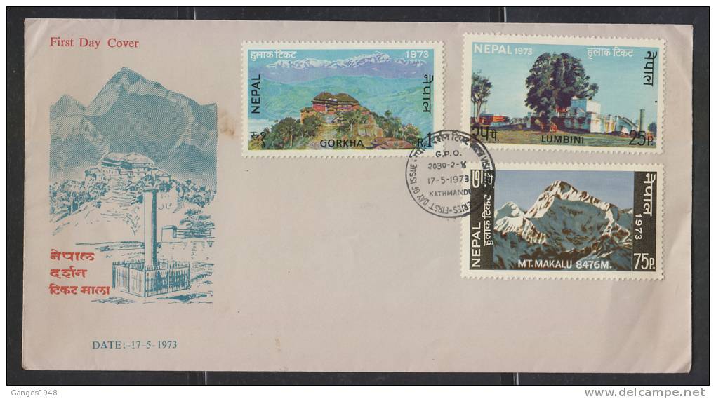 Nepal 1973   LUMBINI  MOUNT MAKALU  VISIT NEPAL  BUDDHISM  CLIMBING  FDC # 40696 - Buddhism