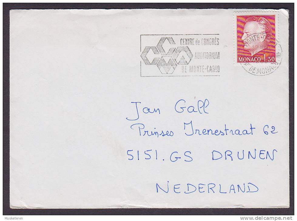 Monaco Deluxe MONTE CARLO 1980 Slogan Cancel Cover To DRUNEN Netherlands Centre De Congrés Auditorium De Monte Carlo - Storia Postale