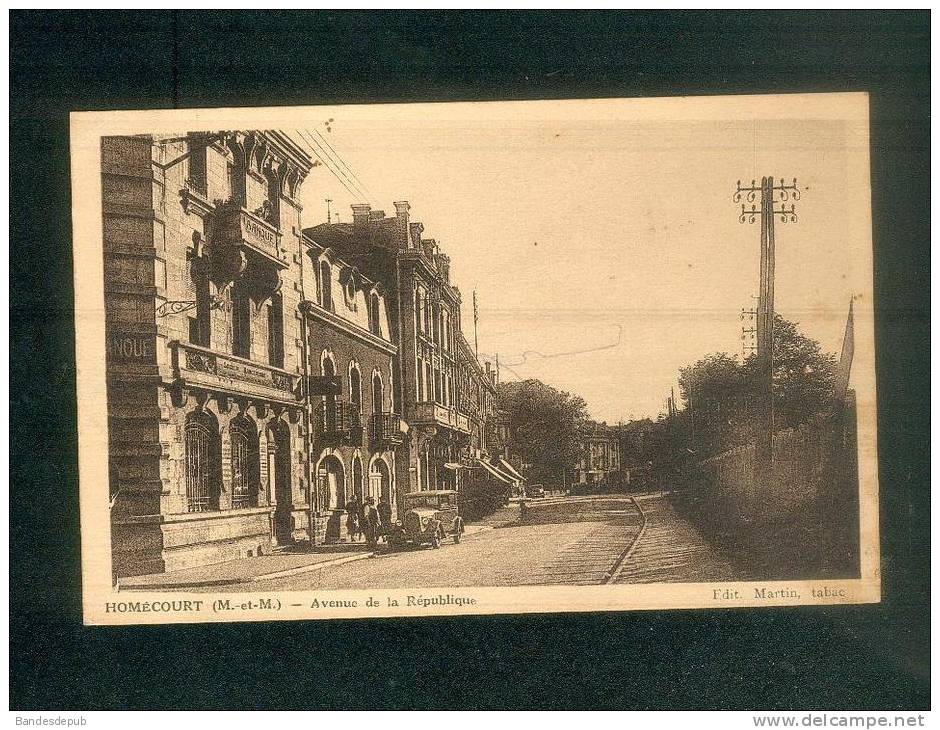 Homécourt (54) - Avenue De La République ( Animée Banque Société Nanceienne Voiture Ed. Martin Tabac) - Homecourt