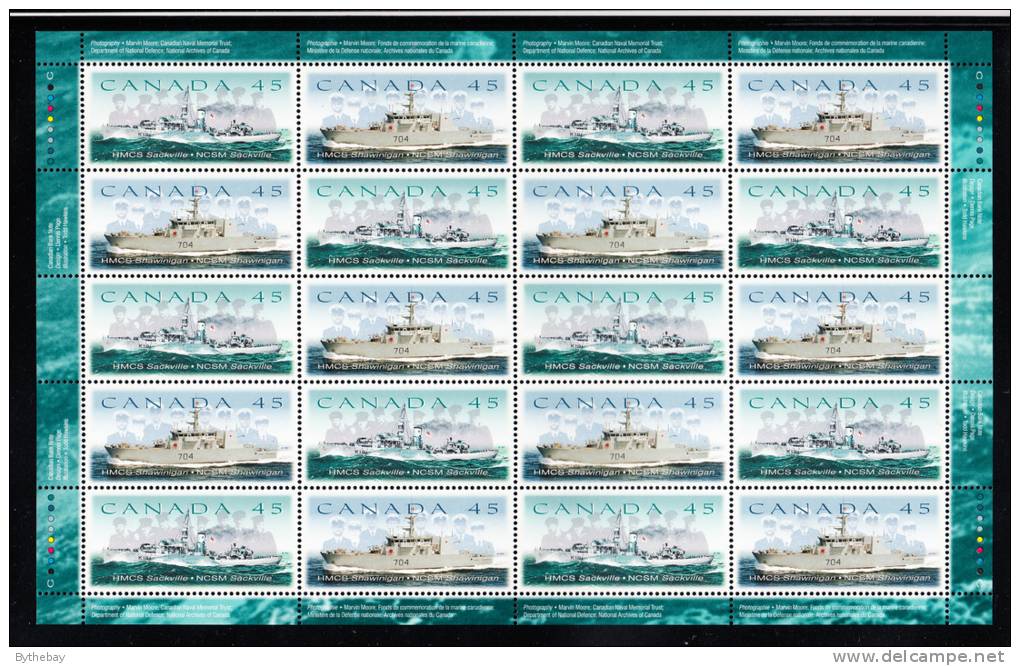 Canada MNH Scott #1763a Sheet Of 10 Pairs 45c HMCS Sackville, HMCS Shawinigan - Canadian Naval Reserve - Feuilles Complètes Et Multiples