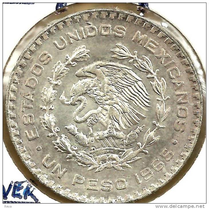 MEXICO  1 PESO EAGLE BIRD EMBLEM FRONT MAN HEAD BACK 1965 AG SILVER VF KM? READ DESCRIPTION CAREFULLY !!! - Mexique