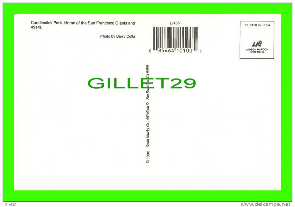 SAN FRANCISCO, CA - CANDLESTICK PARK - HOME SAN FRANCISCO GIANTS & 49ers - PHOTO, BARRY COLLA - - San Francisco