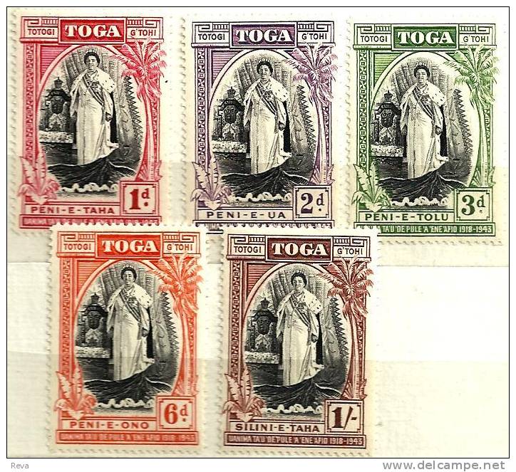 TONGA BRITISH SET OF 5  25 YEARS OF QUEEN SALOTE  1P-1/- MHD 1943 SG? READ DESCRIPTION !! - Tonga (1970-...)