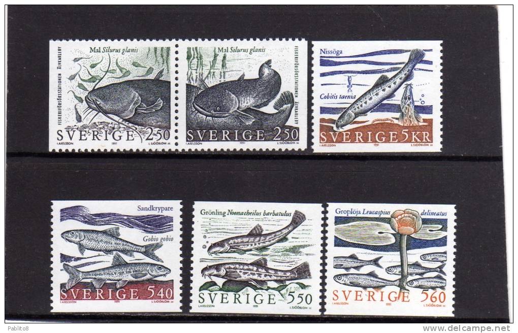 SWEDEN SVERIGE SVEZIA SUEDE 1991 FAUNA PESCE FRESHWATER FISHES POISSONS POISSON PESCI DI ACQUA DOLCE PESCE MNH - Nuevos