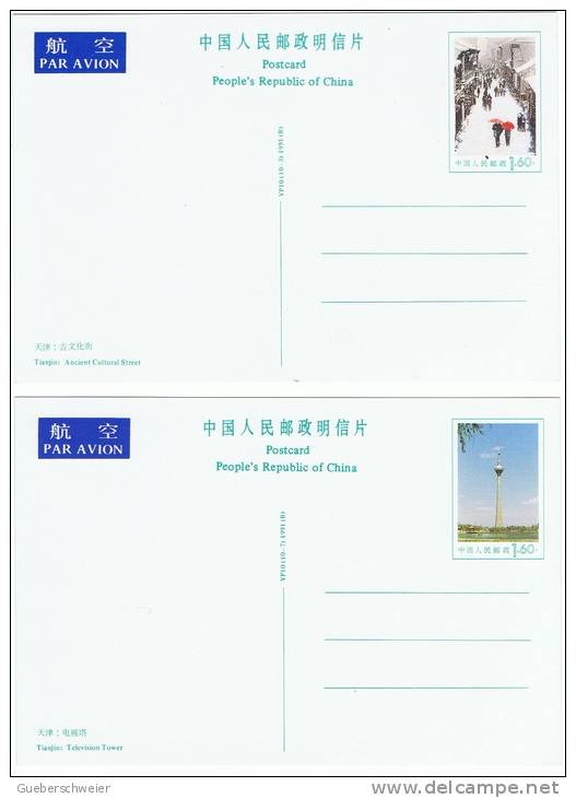 L-CH9 - CHINE Etui avec 10 cartes entiers postaux pour la Poste Aérienne Scènes à TIANJIN