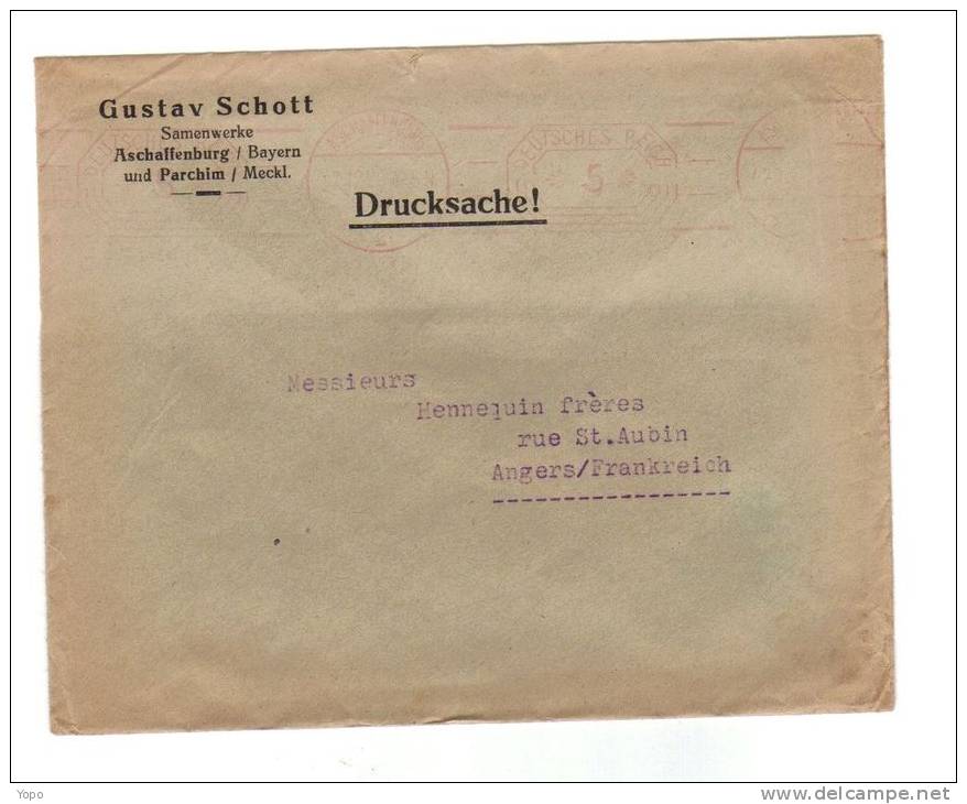 Allemagne: EMA, Sur Enveloppe Avec Entête De 1926, De Aschaffenburg Pour La France, - Franking Machines (EMA)