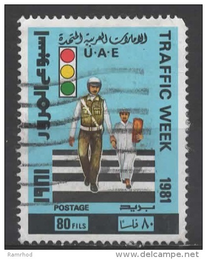 UAE 1981 Traffic Week - 80f Policeman Helping Child Cross The Road  FU - United Arab Emirates (General)