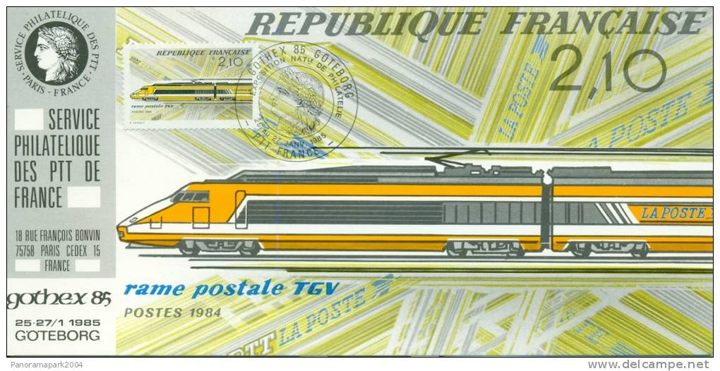 009 Carte Officielle Exposition Internationale Exhibition GOTHEX Suède 1985 France FDC TGV Train Zug Rame Postale - Expositions Philatéliques