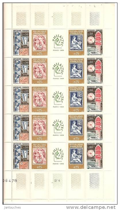 PHILATEC PARIS 1964 - Yv 1417A X 5 -Feuille De 5 Bandes - Neuf - - Full Sheets