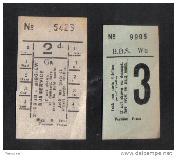 MALTA - 2 OLD BUS TICKETS  FROM MALTA - 1960s - RARE - - Europe