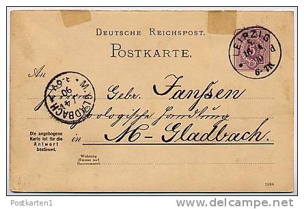 DR  P19F Postkarte  Leipzig-Mönchengladbach 1890  Kat. 4,50 € - Cartes Postales