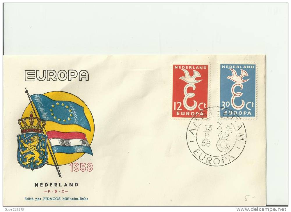 EUROPA CEPT 1958 NETHERLANDS - FDC  EDITION FIDACOS MULHEIM - RUHR W 2 STS 0F 12 - 30 AMSTERDAMSEP 13 NED EU 100 - 1958