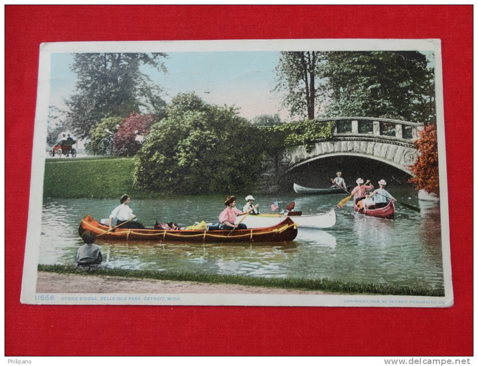 Stone Bridge Belle Island Park Detroit Pub. 1908 Cancel- Michigan > Detroit  - Ref  626 - Detroit