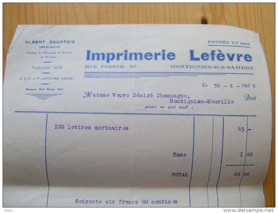 Fac Imprimerie Lefèvre Montignies-Neuville 1938 - 1900 – 1949