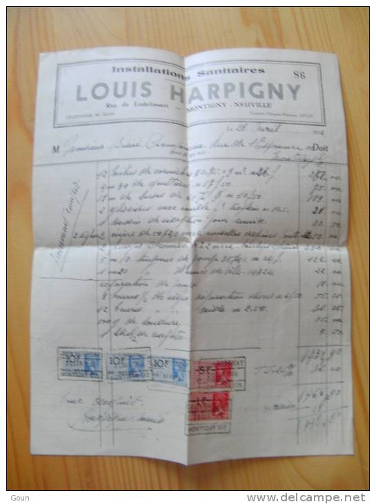 Fac Facture Louis Harpigny Montigny-Neuville Montignies-sur-Sambre 1936 - 1900 – 1949