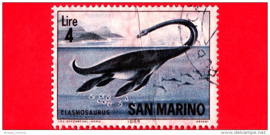 SAN MARINO - 1965 - Usato  - Animali Preistorici - Animals - 4 L. • Elesmosauro - Oblitérés