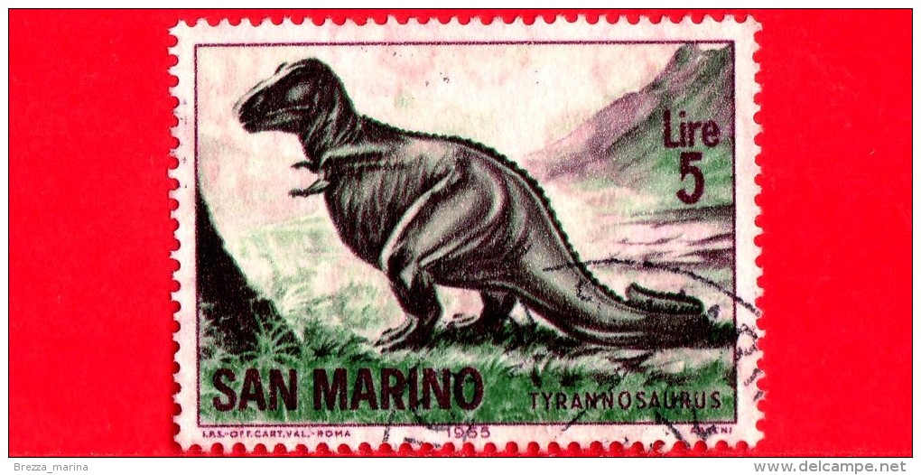 SAN MARINO - 1965 - Usato  - Animali Preistorici - Animals - 5 L. • Tirannosauro - Oblitérés