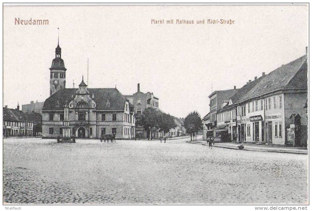 Neudamm Markt Mit Rathaus Und Richl Strasse Debno Geschäfte Datiert 26.6.1943 Datiert - Neumark