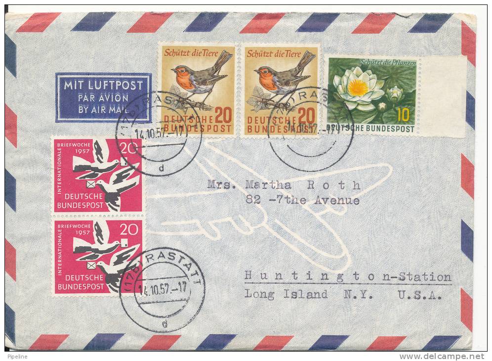 Germany Air Mail Cover Sent To USA Rastatt 14-10-1957 - Covers & Documents