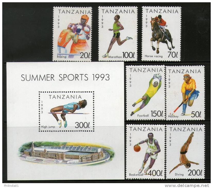 Tanzania 1993 Summer Sports Football Hockey Horse 7v + M/s MNH # 13106 - Rasenhockey