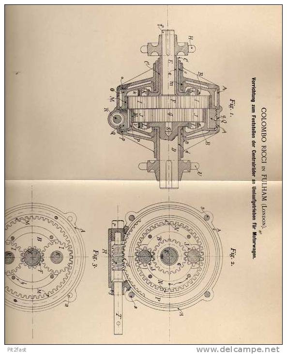 Original Patentschrift - C. Ricci In Fulham , 1900 , Getriebe Für Motorwagen , Automobile !!! - Cars