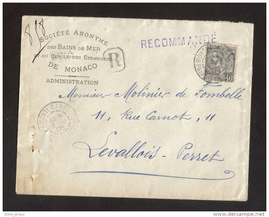 Lettre Recommandé Monaco Cercle Bains De Mer 1905 - Otros & Sin Clasificación