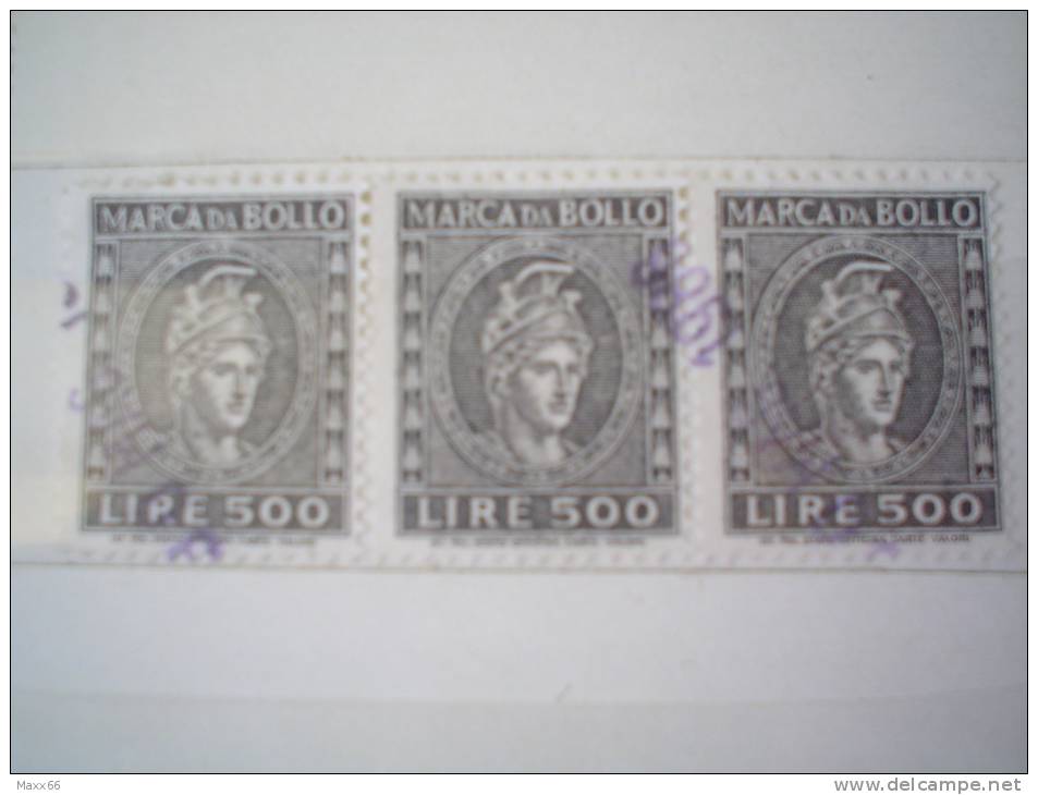 ITALIA REPUBBLICA - USATO - STRISCIA DI TRE MARCA DA BOLLO ITALIA TURRITA - £ 500 X 3 - Fiscali