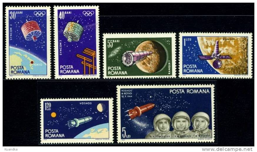 1965 Cosmonautics,Romania,Mi.2 369-2374,MNH - Unused Stamps