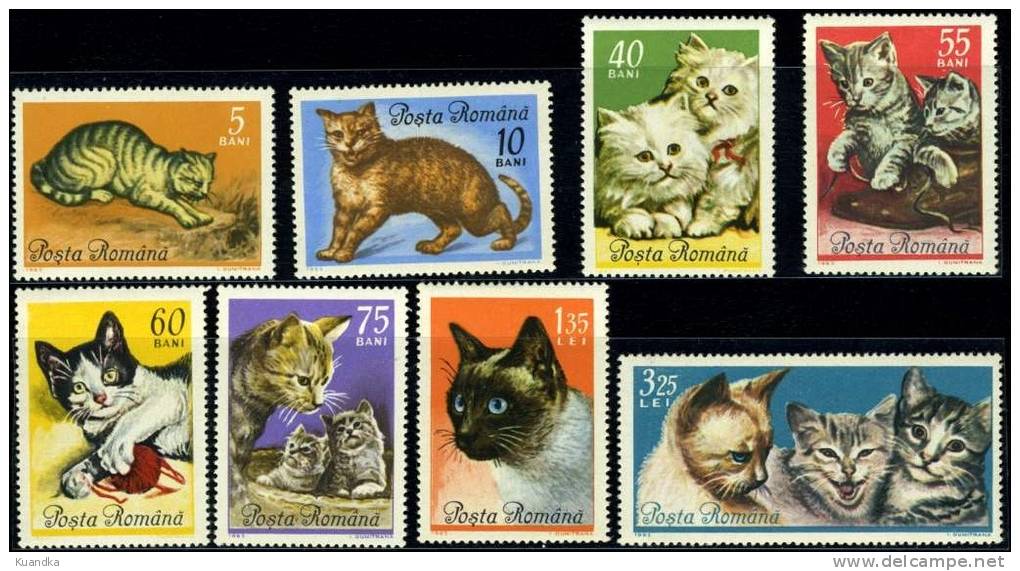 1965 Cats,Romania,Mi.2387-2394 ,MNH - Unused Stamps