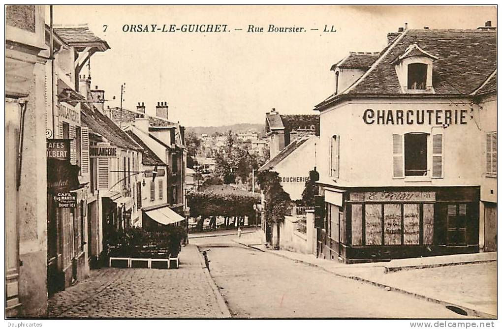 Orsay Le Guichet : Rue Boursier, Charcuterie, Café Martin. 2 Scans. Edition Neurdein - Orsay