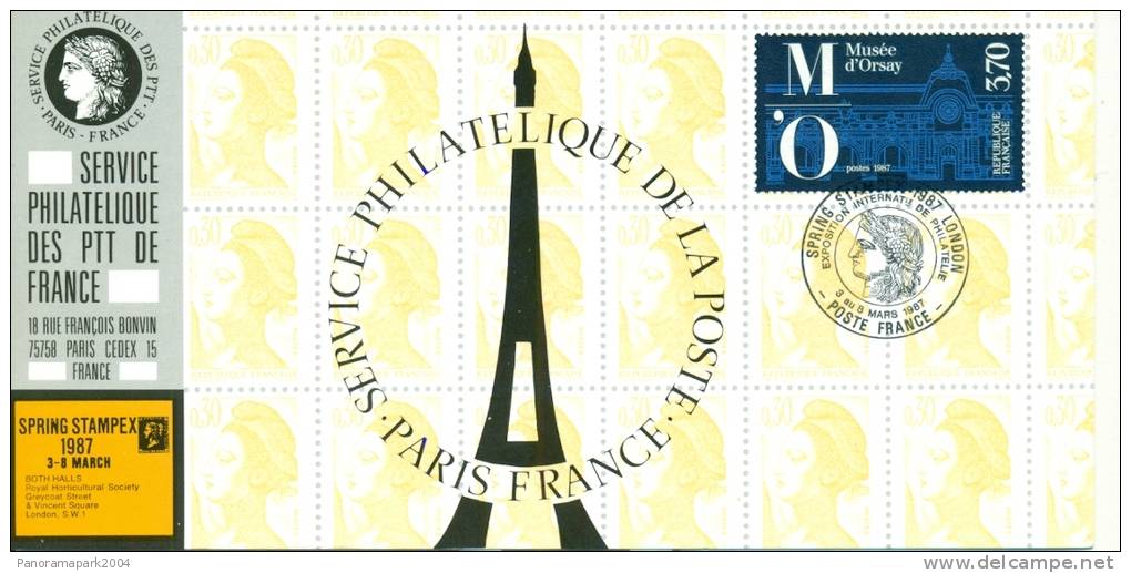 037 Carte Officielle Exposition Internationale Exhibition Stampex London 1987 France FDC Musée D'Orsay Paris Tour Eiffel - Esposizioni Filateliche