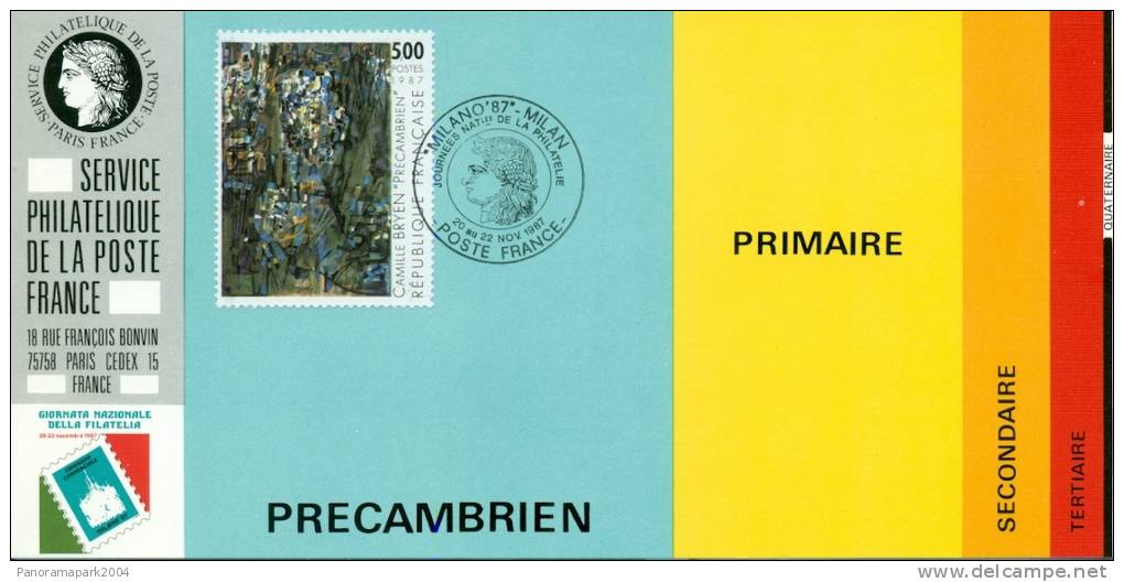 044 Carte Officielle Exposition Internationale Exhibition Milano FDC 1987 France Camille Bryen Précambrien Tableau Art - Expositions Philatéliques