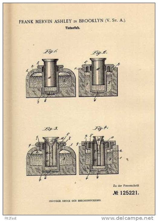 Original Patentschrift - Tintenfaß , Tinte , 1900 , F. Ashley In Brooklyn , USA , Tintenfass !!! - Encriers