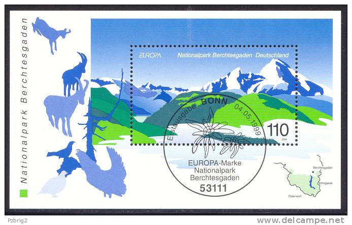 National Park Berchtesgaden - Germany 1999 - Souvenir Sheet Mi. Bl. 47 - ESSt, First Day Issue Cancellation Bonn - Umweltschutz Und Klima