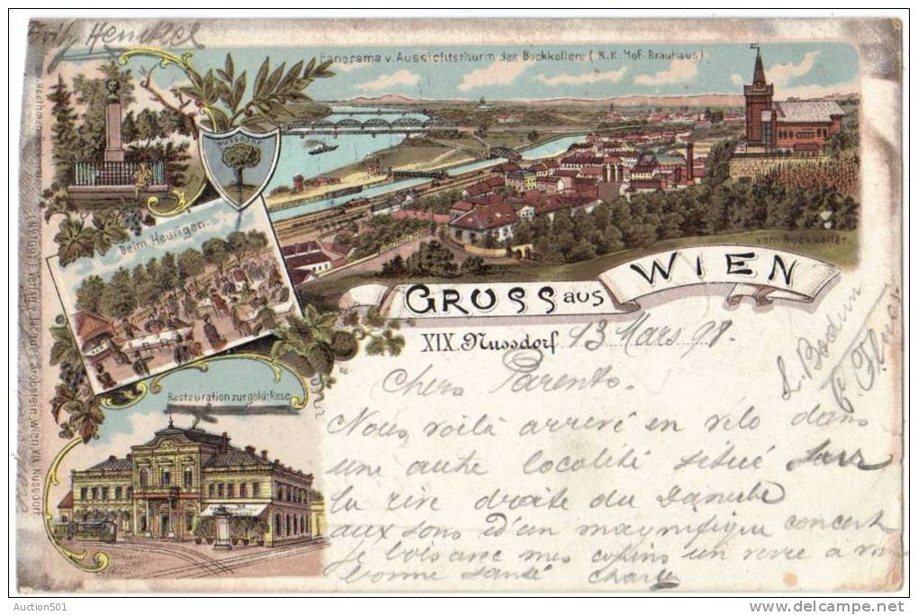 05758g Vienne - Nussdorf  Gruss Aus Wien - Beim Heurigen - Restaurationzurgold Rose - 1898 -  Litho - Autres & Non Classés