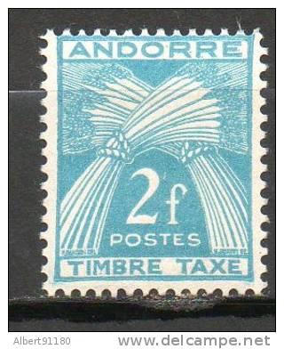 ANDORRE  Taxe 2,00f Bleu Vert  1946-56 N°34 - Ungebraucht