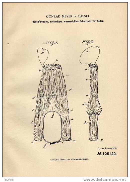 Original Patentschrift - Schutzkleid Für Reiter , 1901 , C. Meyer In Cassel , Hose , Reithose !!! - 1900-1940