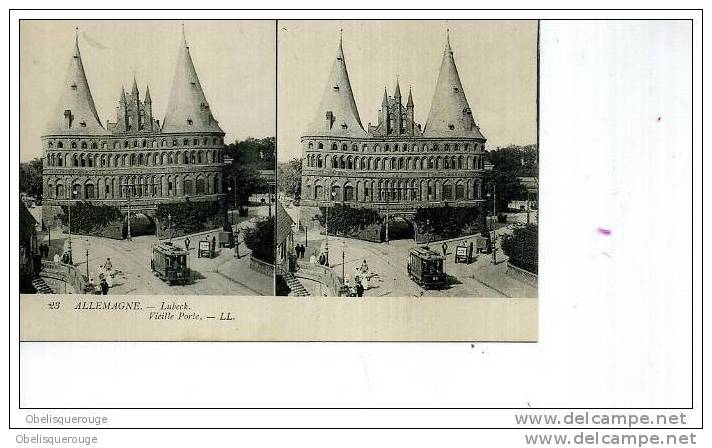 ALLEMAGNE LUBECK LUEBBECKE  VIEILLE PORTE TRAMWAYS LL N ° 23 ANIMATION TOP CARTE SEREO 1900 §§§§§§§§§§§§§ - Luebbecke