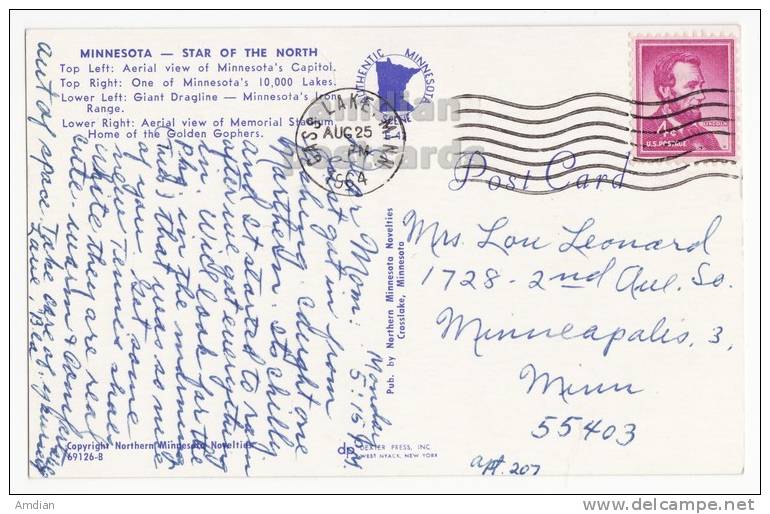 MINNESOTA MN GREETINGS 1964 Vintage Postcard - MULTIVIEW -Golden Gophers Stadium~Iron Range [c3265] - Other & Unclassified