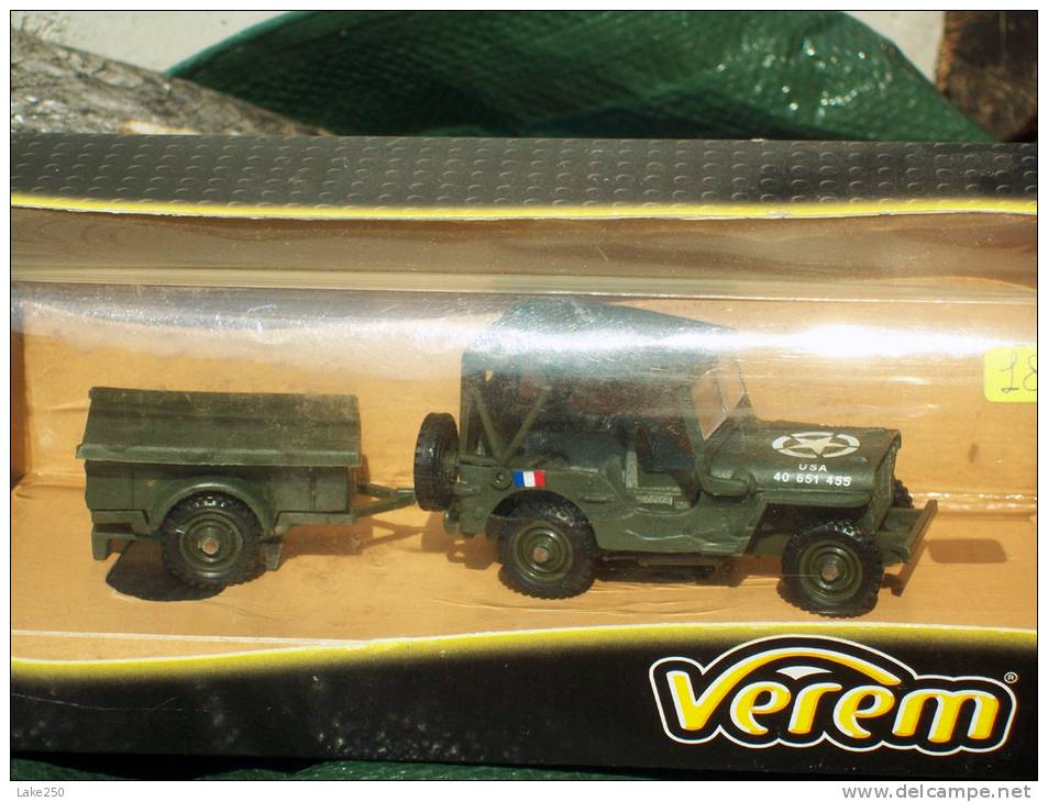 VEREM -  JEEP U.S.A.  + RIMORCHIO AVEC SA  BOITE  Scala 1/43 - Verem