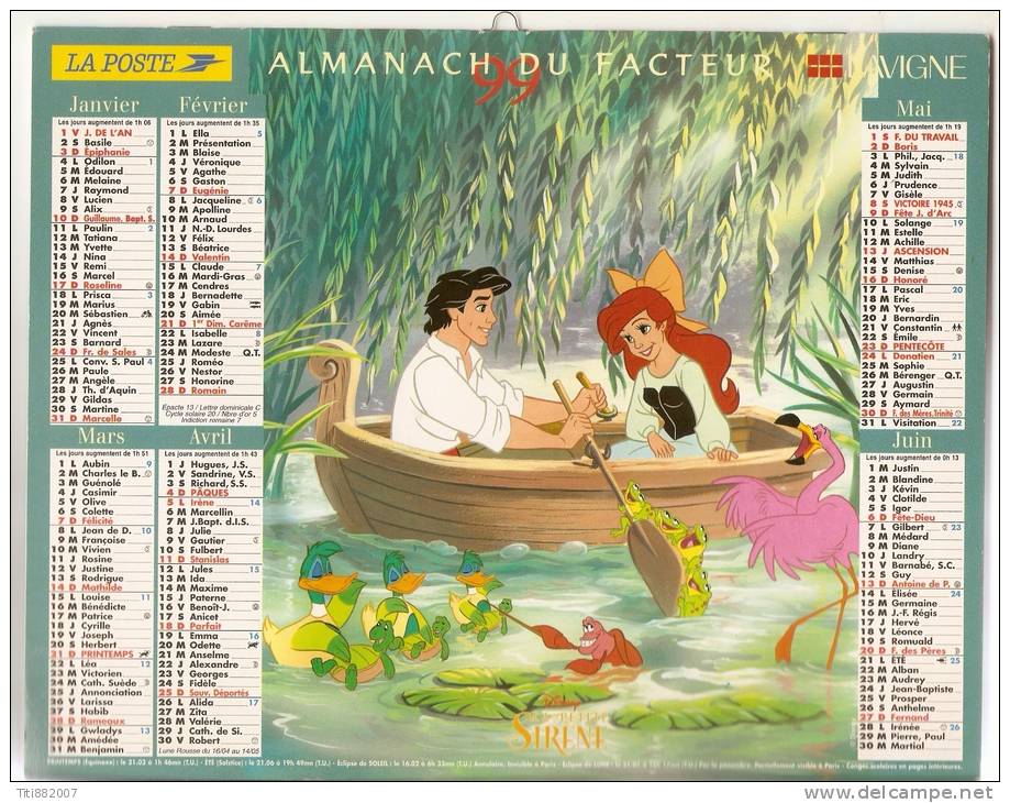 ALMANACH  DU  FACTEUR  1999   Vosges.     Mulan   /   La Petite Sirène. - Grand Format : 1991-00